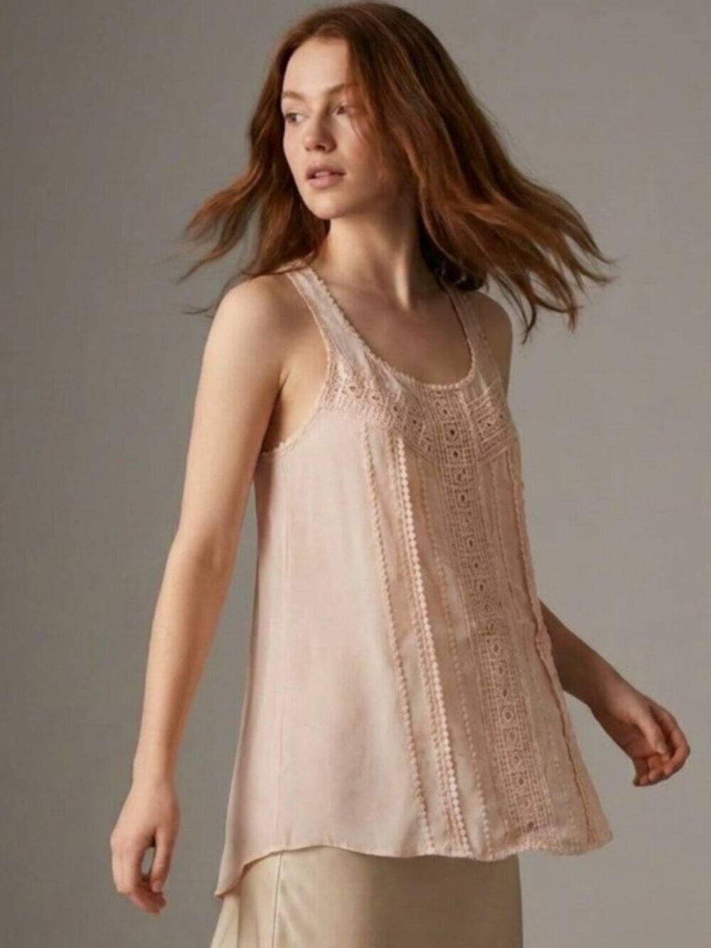 Zara Woman Boho Pale Pink Lace Detailed Racerback Tank Top